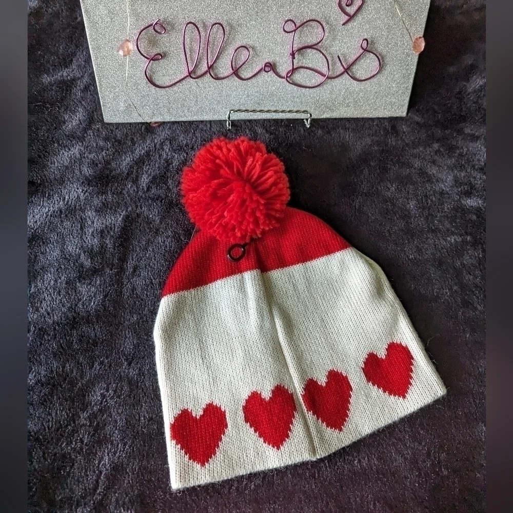 Heart Winter Hat Red White